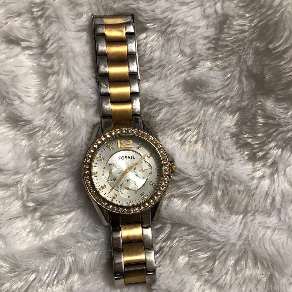 Two-Toned Riley Multifunction Steel Fossil Watch